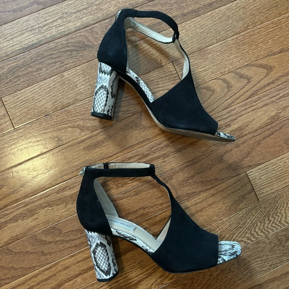 Antonio Melani Hilloray open toed dress heels leather suede snake print heel 9 - Picture 3 of 6